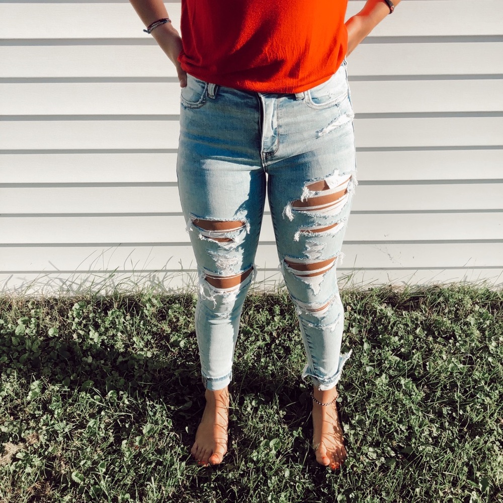 AEO Acid Washed Destroyed Jeans